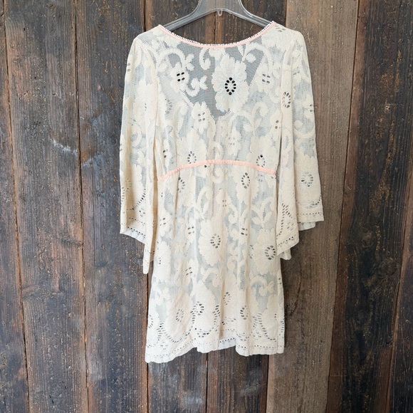 Free People lace cover up with pink trim and bell sleeves - Picture 2 of 4